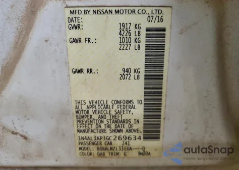 2016 Nissan Altima 2.5 from USA, damaged, VIN 1N4AL3AP3GC269634